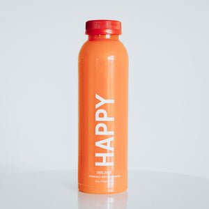 happy. [orange, pineapple, carrot, ginger]